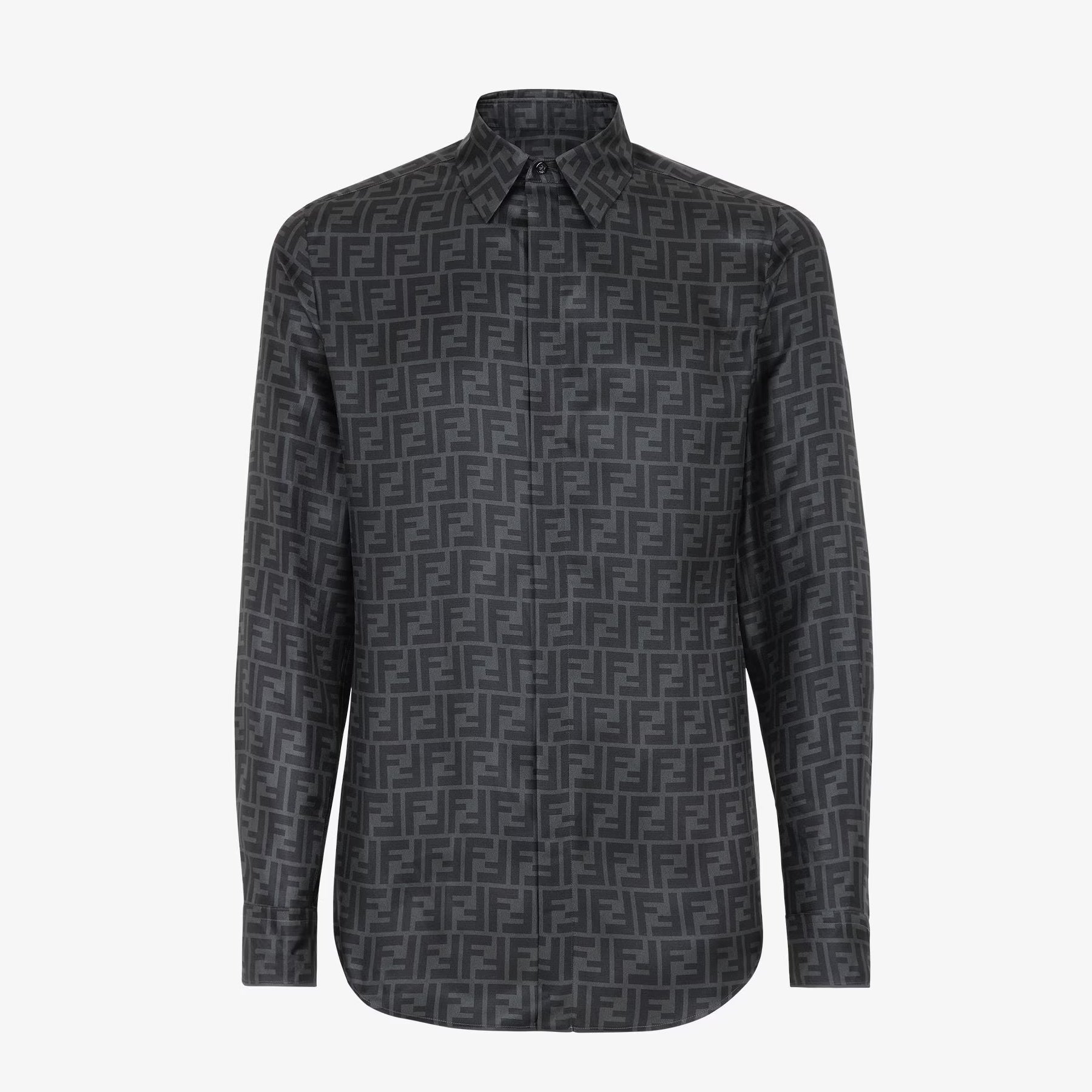 Fendi Men's Women's  Autumn And Winter New Silk Light Cotton Solid Color Lapel Shirt Ff Jacquard Logo Fashion Loose Casual Long-sleeved Shirt! #81616
