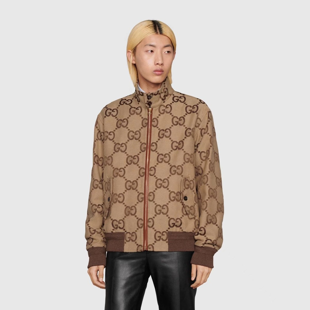 Gucci Men's Spring And Autumn GG Full Print Canvas Long Sleeve Standing Collar Fit Solid Color Jacket #5161