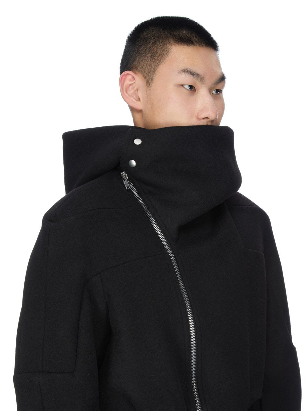 Rick Owens Cropped Hooded Fligh Jacket Black Virgin Wool Cropped Flight Jacket #332196