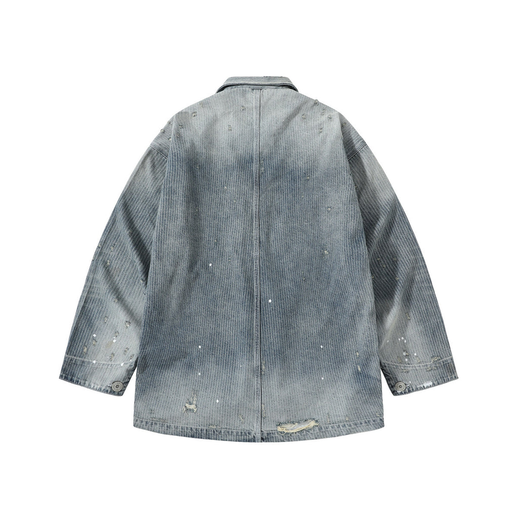 Maison Mihara Yasuhiro Men's Spring/Summer Fashion Casual Lapel Single Breasted Washed Distressed Cotton Jacquard Denim Jacket #79499