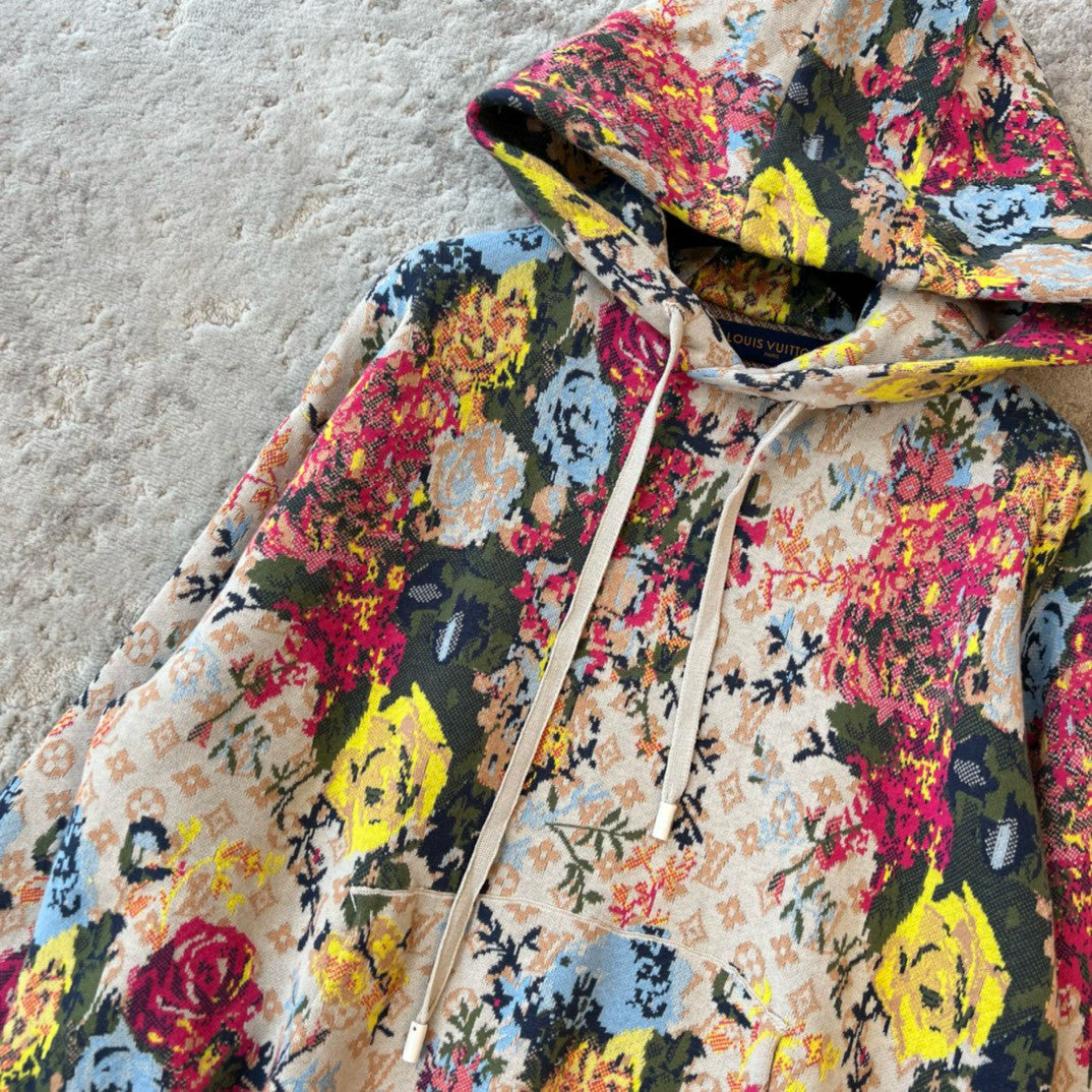 Louis Vuitton Men's Spring Autumn Monogrammed Floral Pattern Jacquard Hooded Sweatshirt Pullover #97861