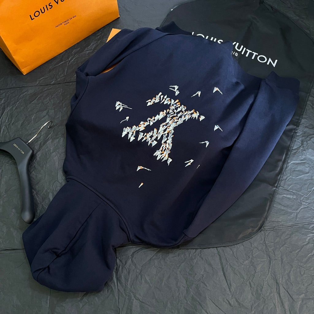 Louis Vuitton Men's Spring/Autumn Solid Color Casual Letter Embroidery Pattern Hooded Long Sleeve Sweatshirt #78239