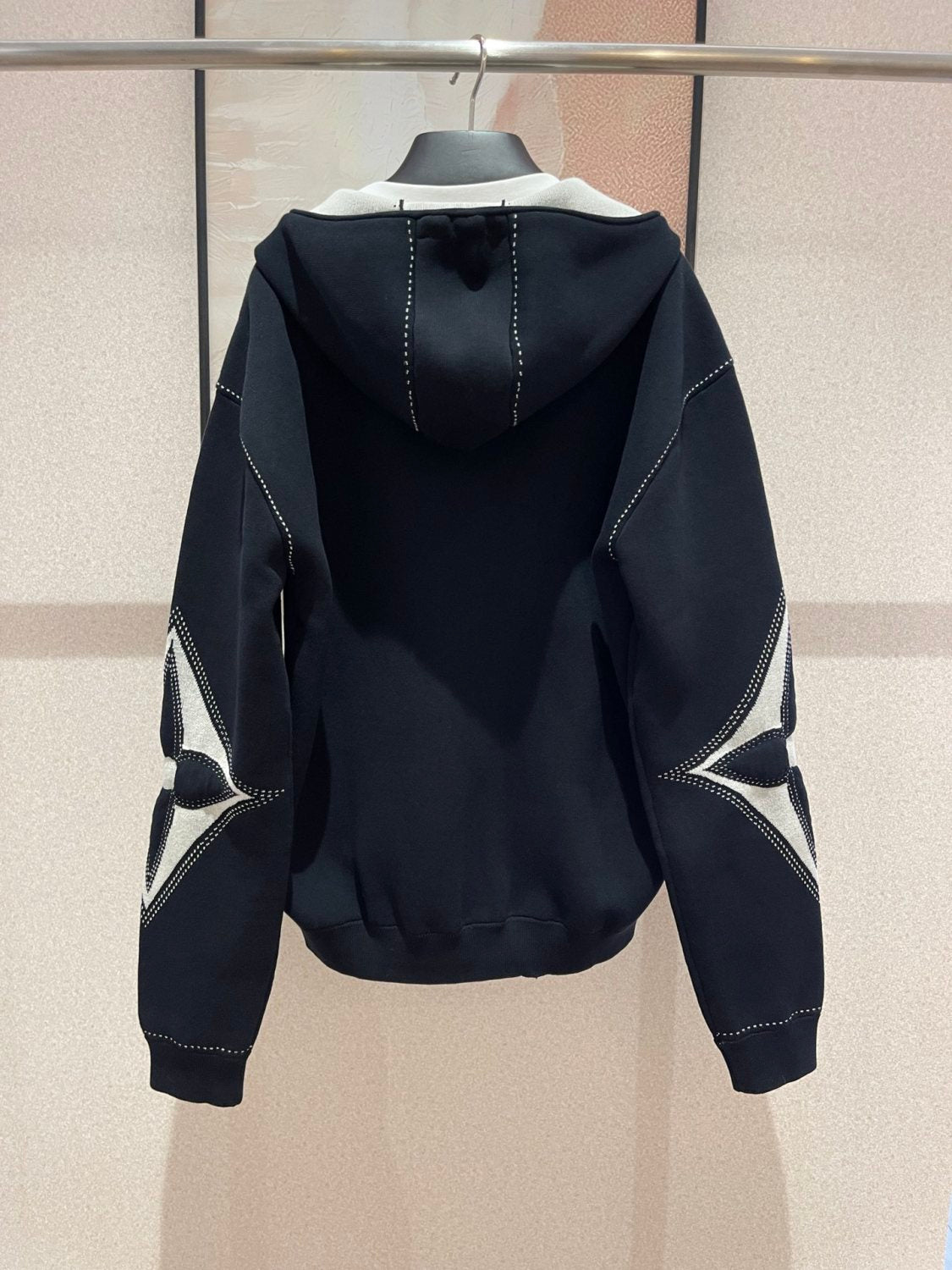 Louis Vuitton Women's Fall/Winter Black Logo Applique Zipper Hooded Long Sleeve Jacket #73154