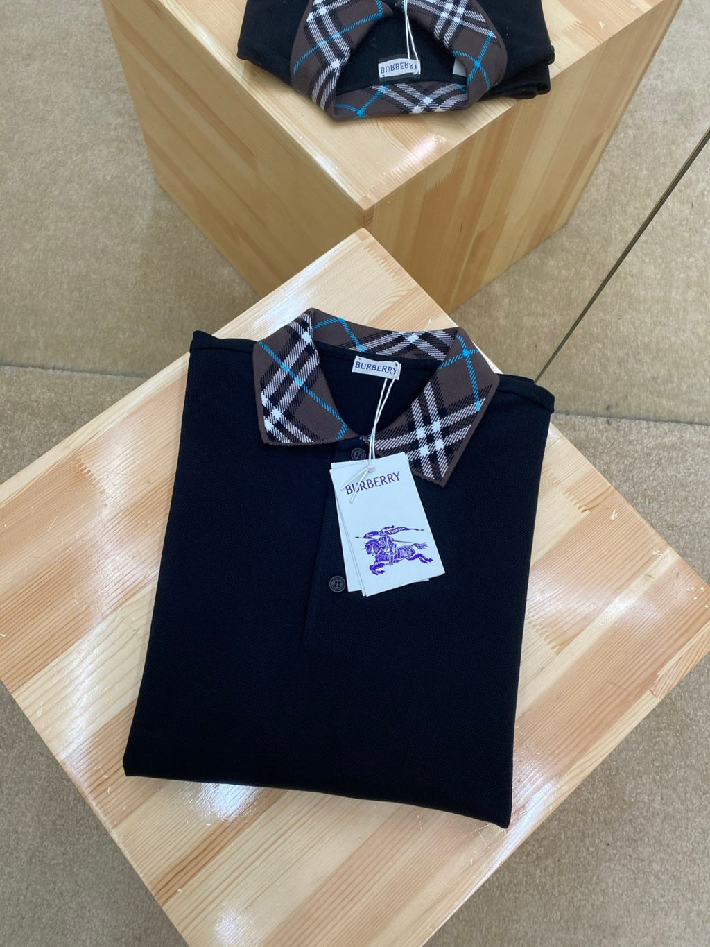 Burberry Men's Summer Check Printed Polo Neck Solid Color Short Sleeve T-Shirt #77499