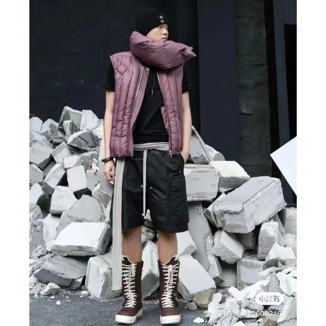 Rick Owens Men's Summer High Street Elastic Waist Tie Straight Solid Color Casual Nylon Shorts #71641