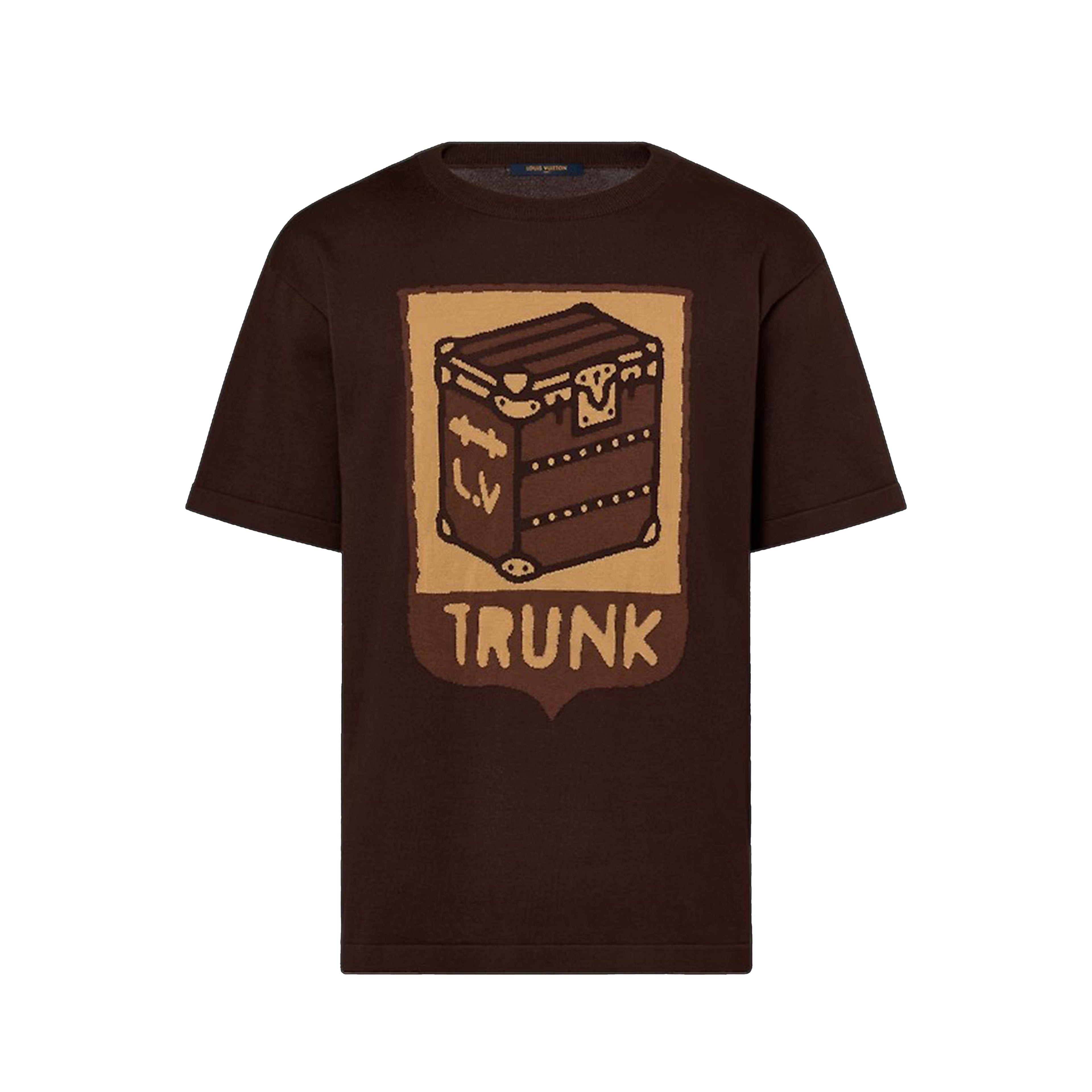 Louis Vuitton Men's Summer Brown Casual Short Sleeve Cotton Loose Intarsia Crewneck T-shirt #98224