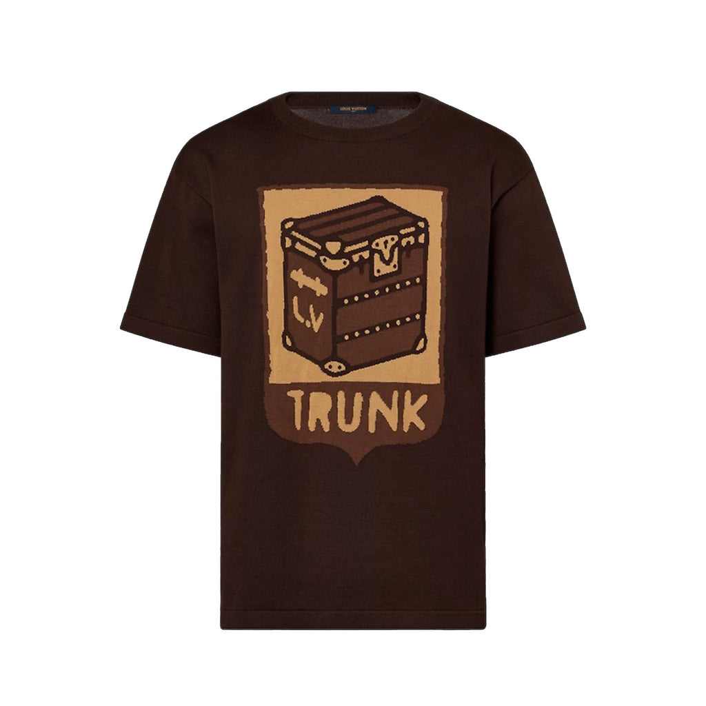 Louis Vuitton Men's Summer Brown Casual Short Sleeve Cotton Loose Intarsia Crewneck T-shirt #98224