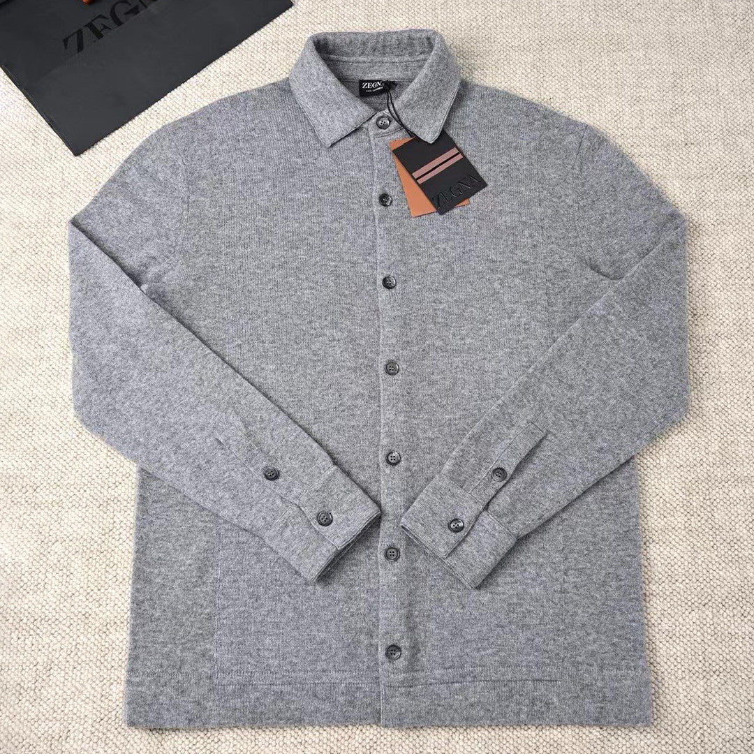 Ermenegildo Zegna Men's Spring. Summer. Autumn Cashmere Silk Lapel Long Sleeved Single Breasted Solid Color Shirt Ngvp #2564
