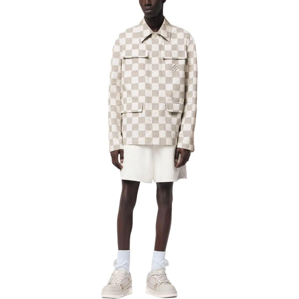 Louis Vuitton Men's Fall And Winter White Checkered Lapel Single Breasted Pocket Long Sleeved Jacket #72775