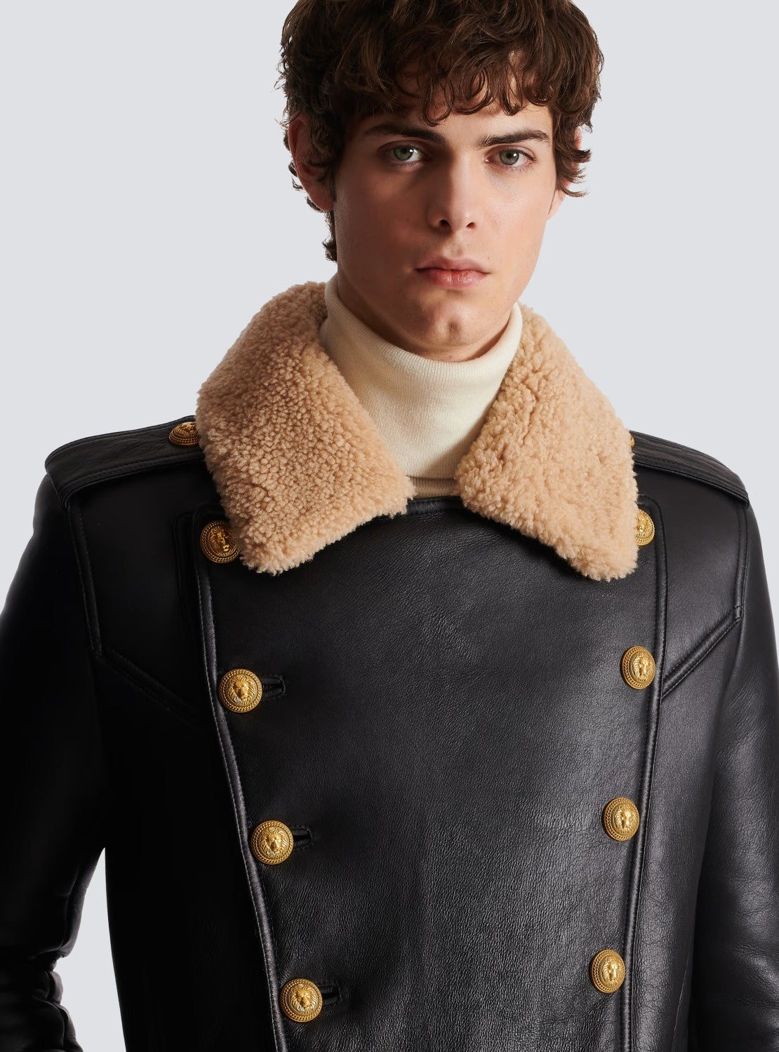 Balmain Men's Winter Solid Color Double Breasted Lapel Fashion Long Fit Fur Coat Ngvp #7427