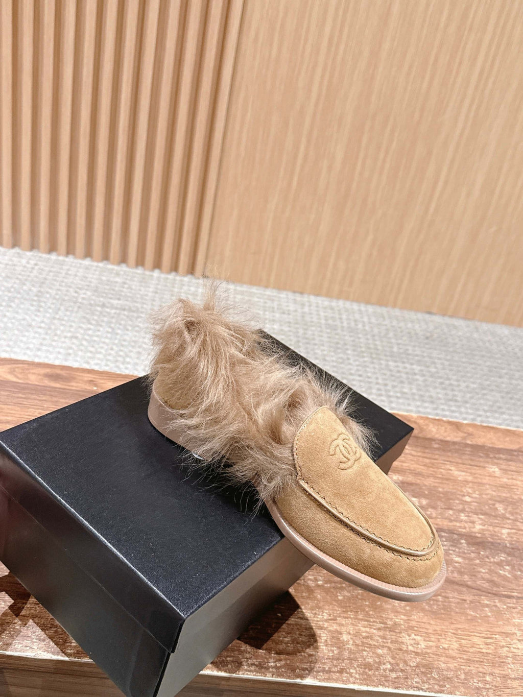 Chanel Moccasins Suede Kidskin Shearling Lambskin Brown #334371
