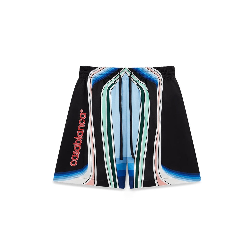 Casablanca Men's Summer Fashion Casual Crew Neck Geometric Mountain Pattern Silk Short-Sleeve T-Shirt Elastic Drawstring Mountain Pattern Silk Shorts Suit Set #78591