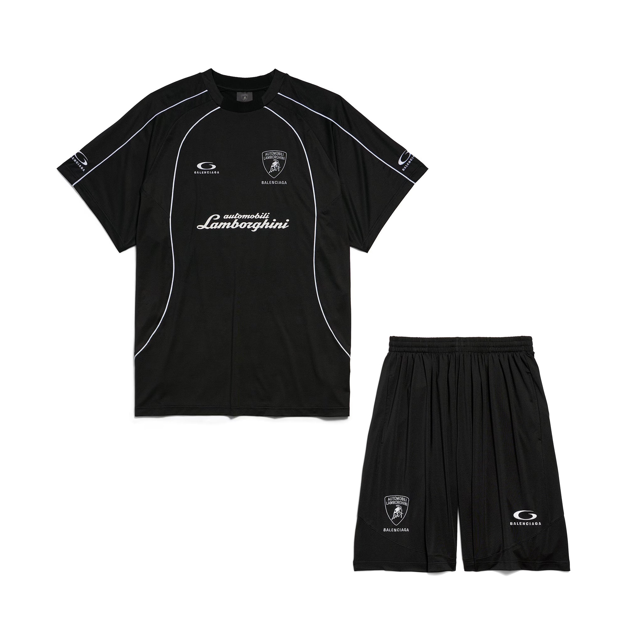 Balenciaga I Automobili Lamborghini Oversized Soccer Men's Summer Short Sleeved T-shirt In Black Mesh Jersey Casual Shorts Set Suit #77457