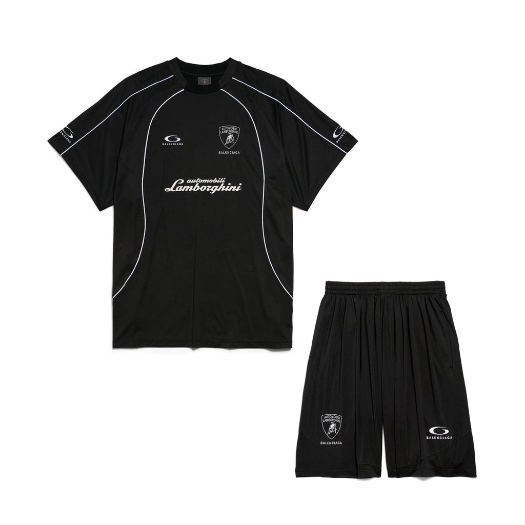 Balenciaga I Automobili Lamborghini Oversized Soccer Men's Summer Short Sleeved T-shirt In Black Mesh Jersey Casual Shorts Set Suit #77457