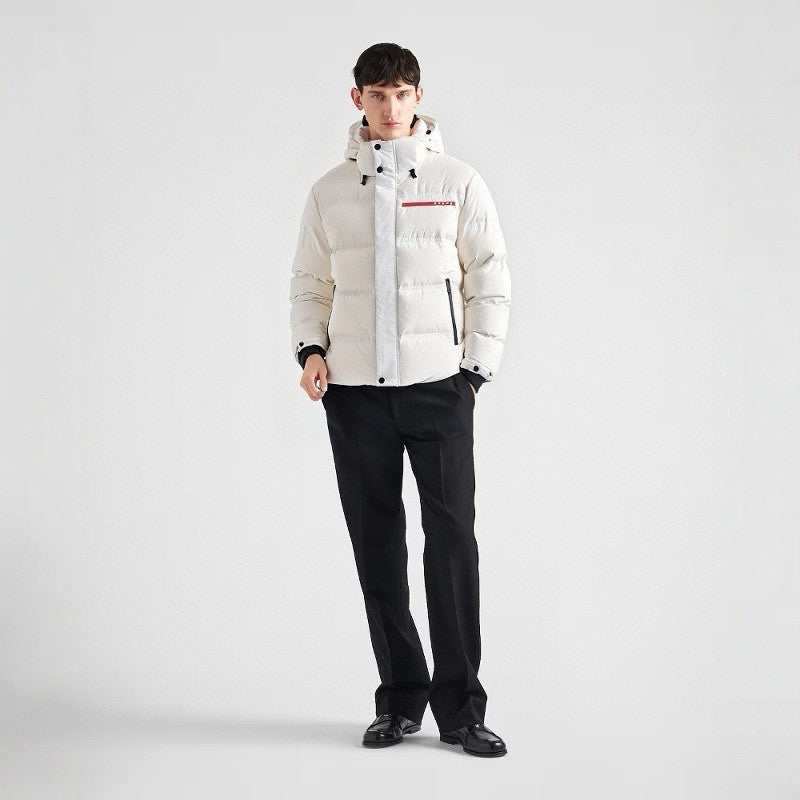 Prada Men's Autumn and Winter Solid Color Nylon Surface Waterproof Hooded Ski Zipper Long Sleeve Puffer Down Jacket #74441