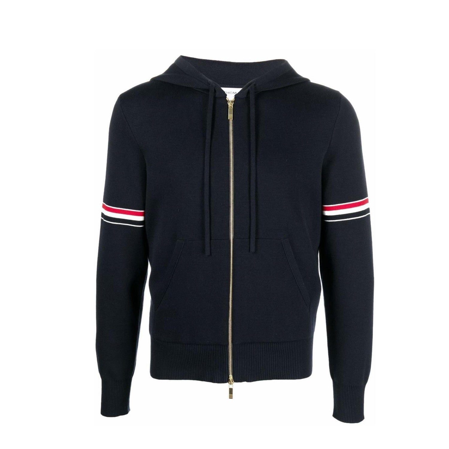 Thom Browne Men's Spring & Autumn Cotton Armband Embellished Solid Color Zipper Fitted Hooded Cardigan Jacket Ngvp #1943