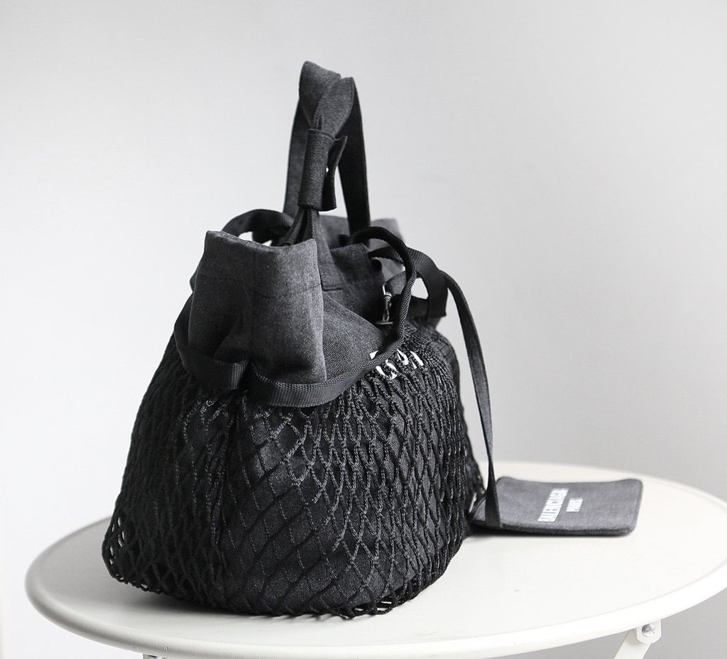 Balenciaga Women's Monogrammed Printed Drawstring Closure Mesh Pocket Tote Bag Bags #75669