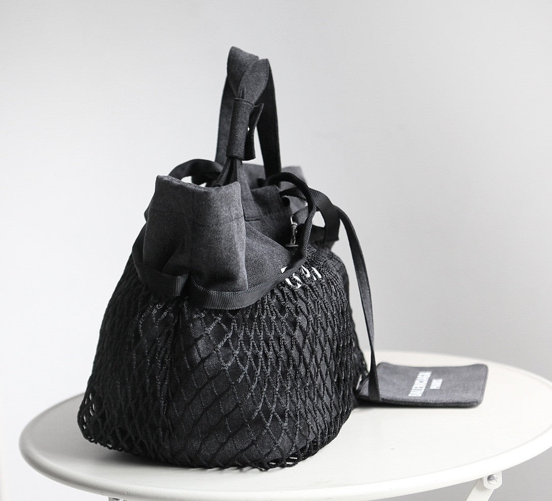 Balenciaga Women's Monogrammed Printed Drawstring Closure Mesh Pocket Tote Bag Bags #75669