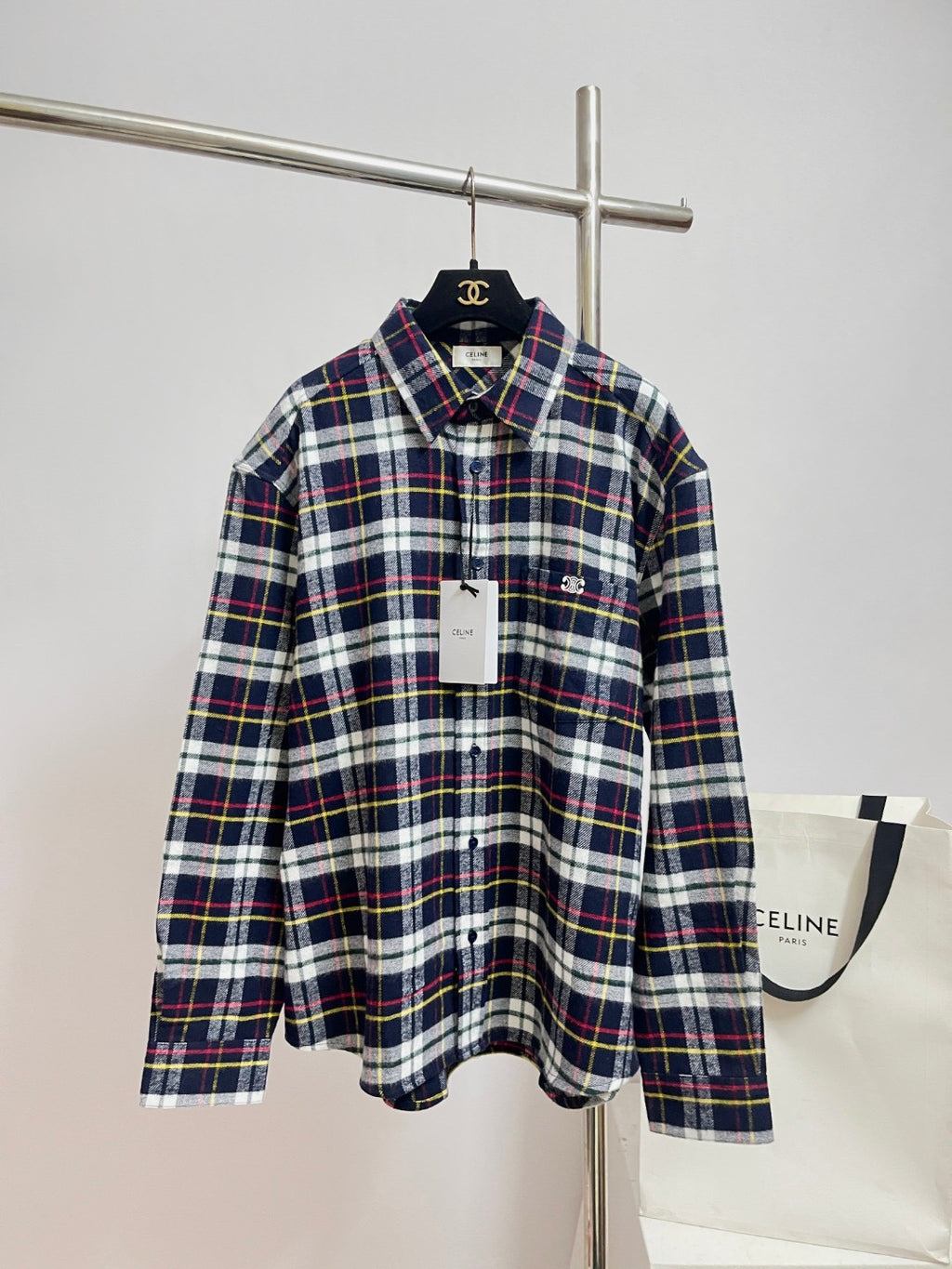 Celine Relaxed Shirt in Brushed Checked Wool #335061