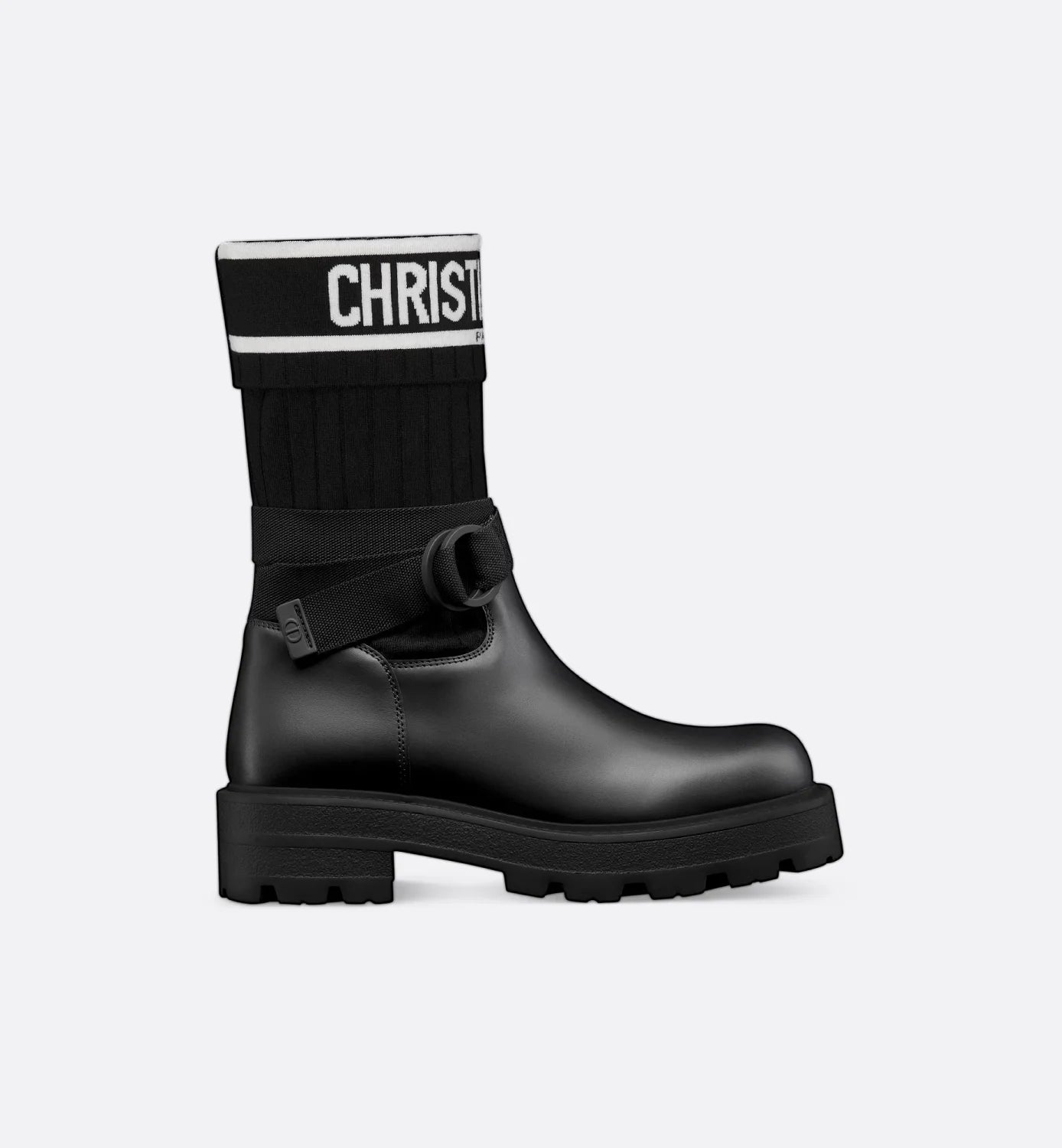 Dior Women's D-Major Ankle Boots Black Calf Leather With Black And White Technical Jersey #332813