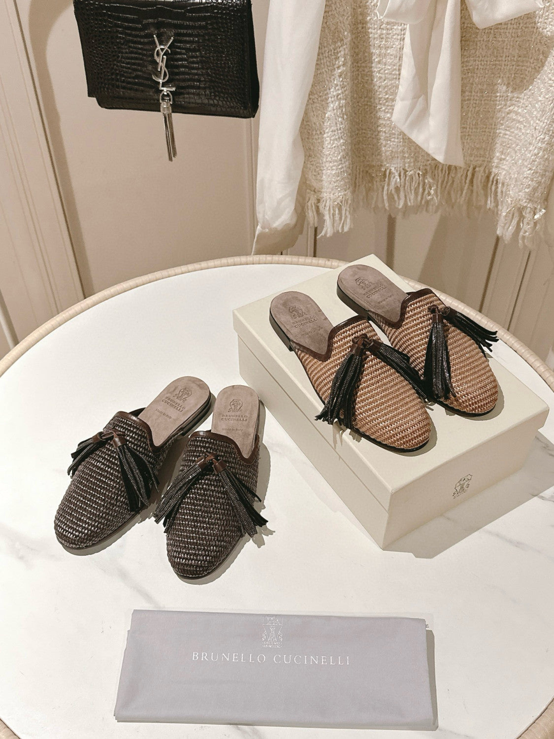 Brunello Cucinelli Women's Tassel Round Toe Solid Color Summer Flat Shoes Lafayette Sheepskin Casual Shoes Tassel Mule Shoes Ngvp #1536
