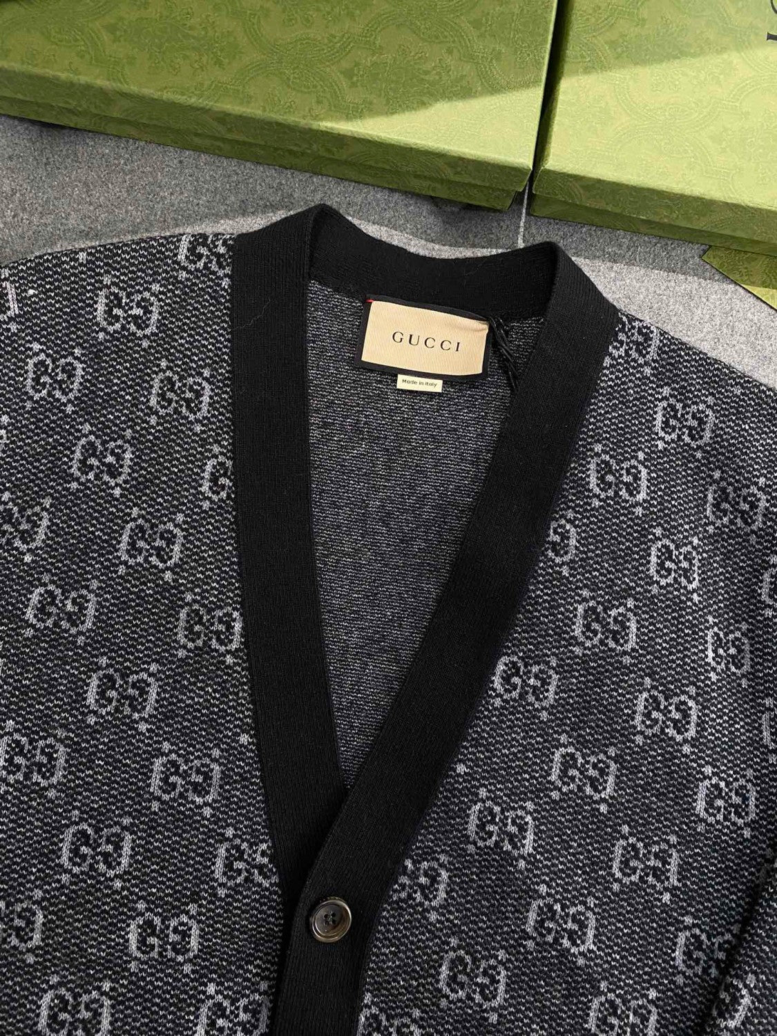 Gucci Men's Spring And Fall Letter Print Single Breasted V-neck Wool Long Sleeved Knit Sweater Jacket #73613