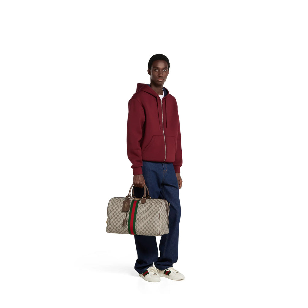Gucci Savoy Collection Medium Travel Bag In Beige And Dark Brown With Interwoven Gg Monogram Men's And Women's Handheld And Crossbody Bag Bags 834460FAEOI9746 #197150