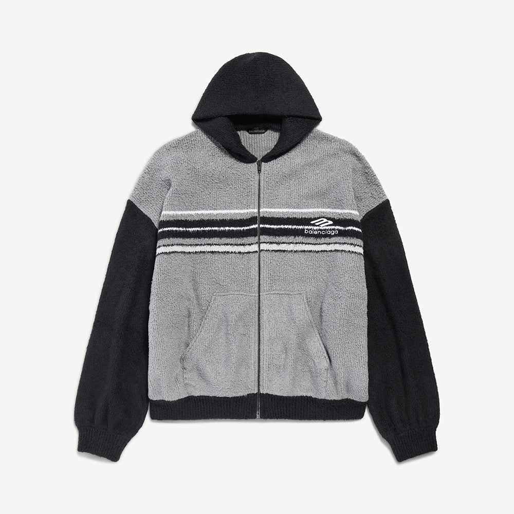 Balenciaga Men's Fluffy Zip-up Hoodie Grey Black White #335469