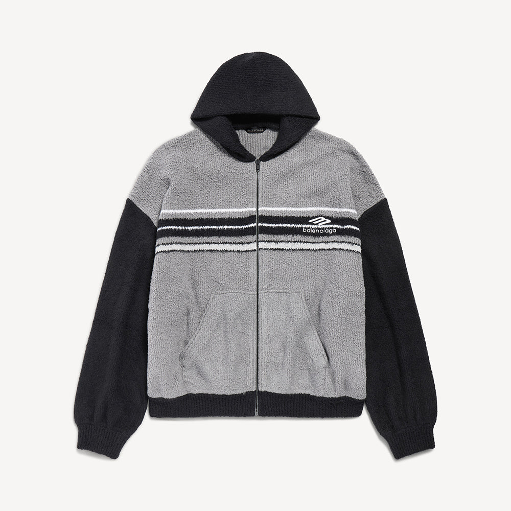 Balenciaga Men's Fluffy Zip-up Hoodie Grey Black White #335469