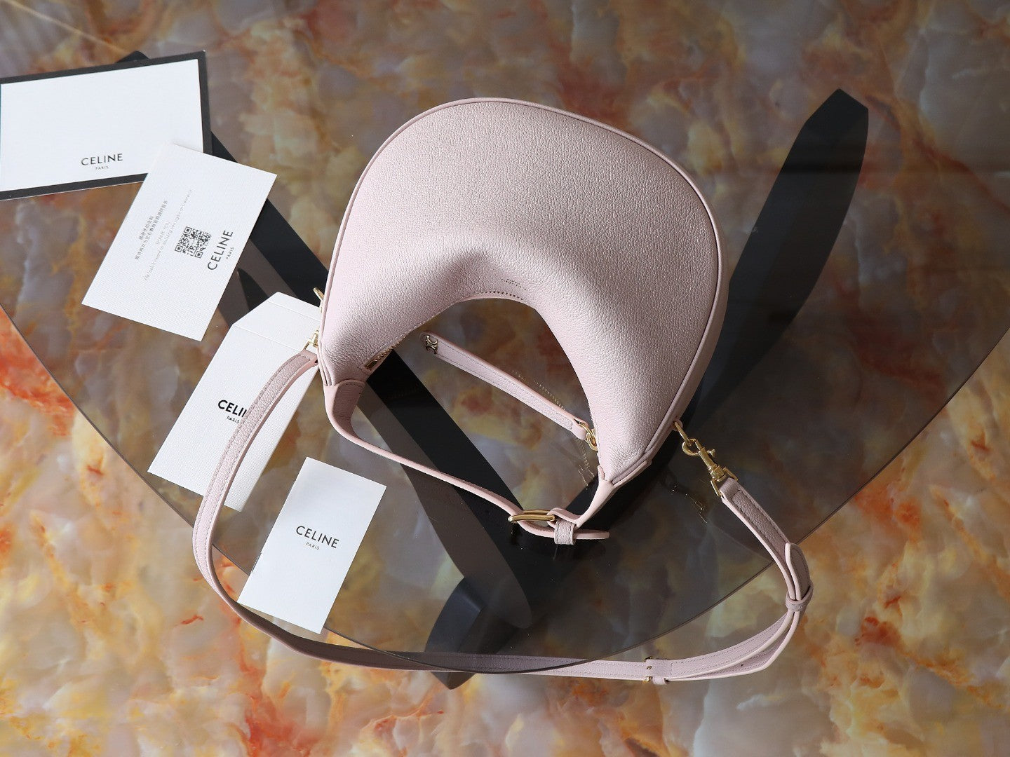 Celine Women's Pink Teen Lulu Handbag Stylish Vintage-inspired Half-moon Clutch Crossbody Bag Bags 120723ENY.25BD #81821A