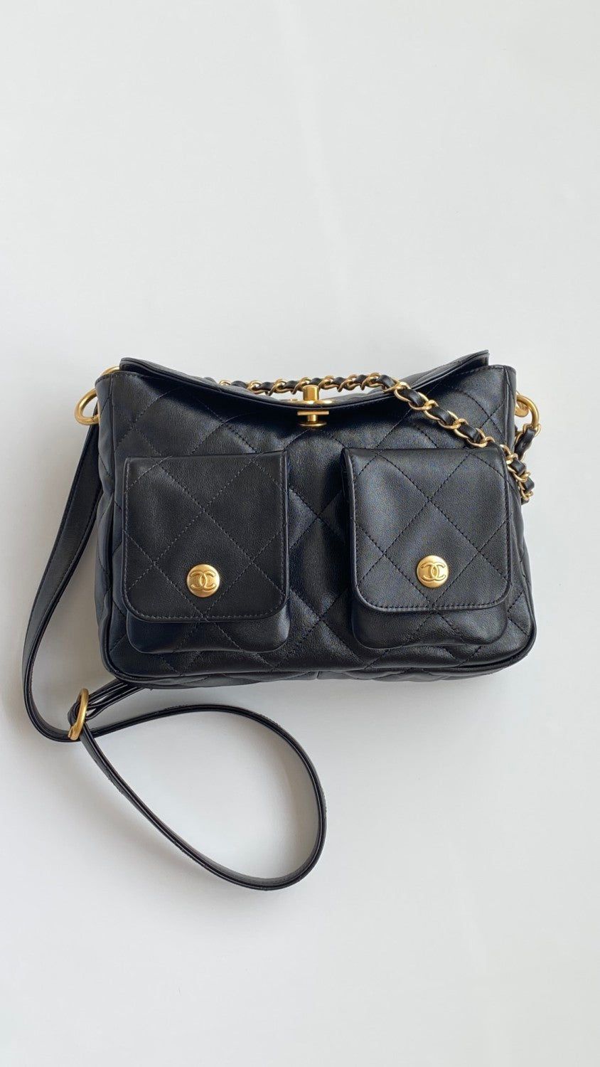 Chanel Supple Twins Women's Solid Color Diamond Pattern Gold Buckle Chain Glossy Cowhide Shoulder Crossbody Bag Bags #76371