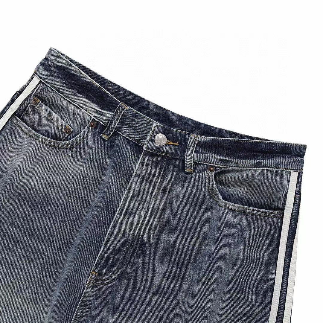 Balenciaga Men's Autumn Blue Loose Stripe Jeans Pants #97396