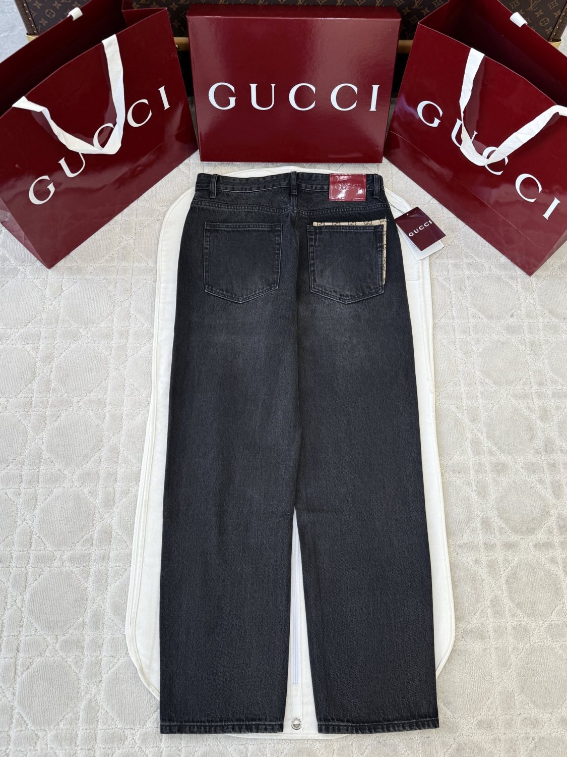 Gucci Washed Cotton Denim Shirt Pants in Black #336977