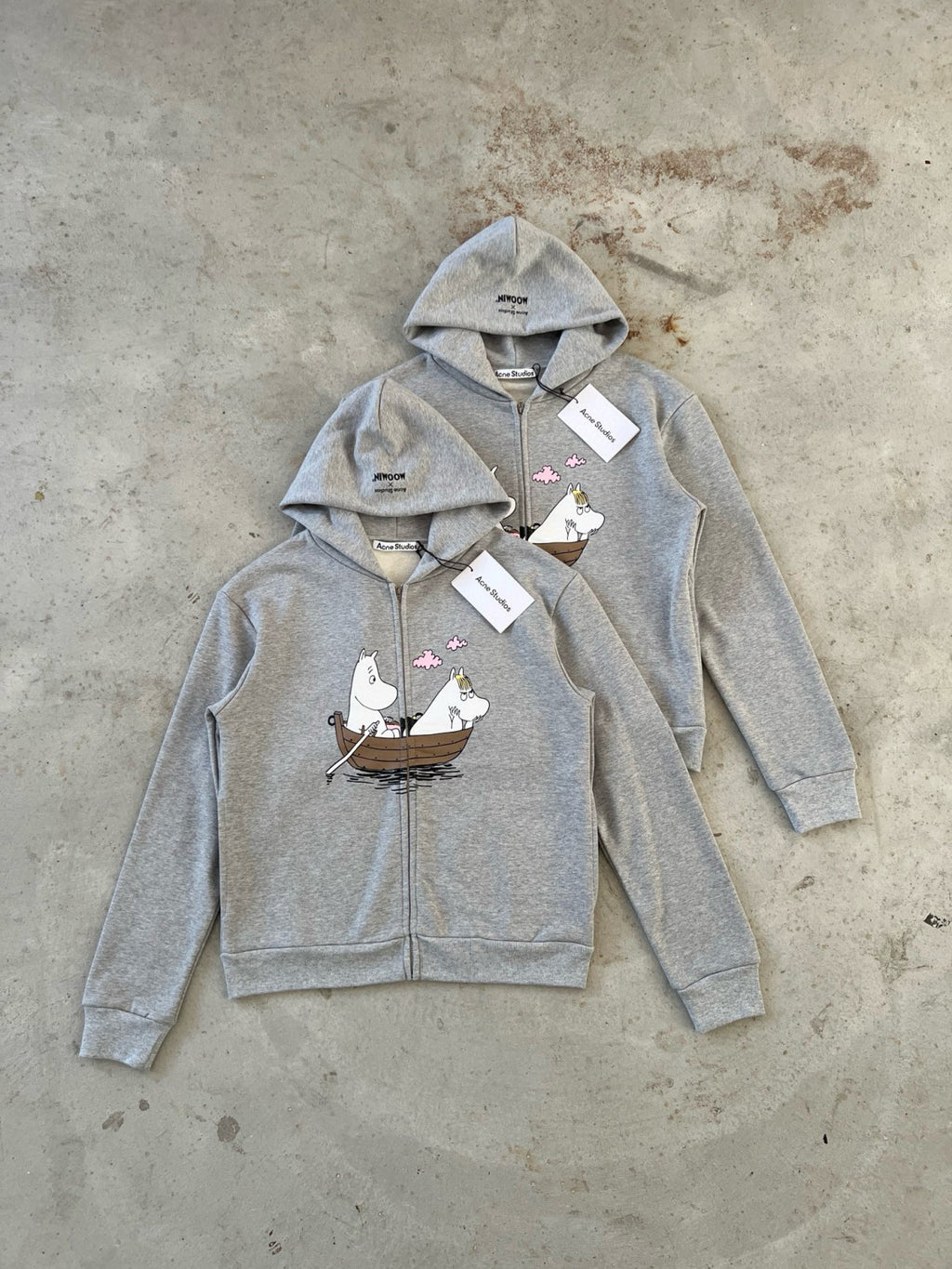 Acne Studios X Moomin Artist Tove Jansson Cartoon Print Fashion Trend Gray Hooded Zipper Sweatshirt  Fall Winter Ngvp #2653