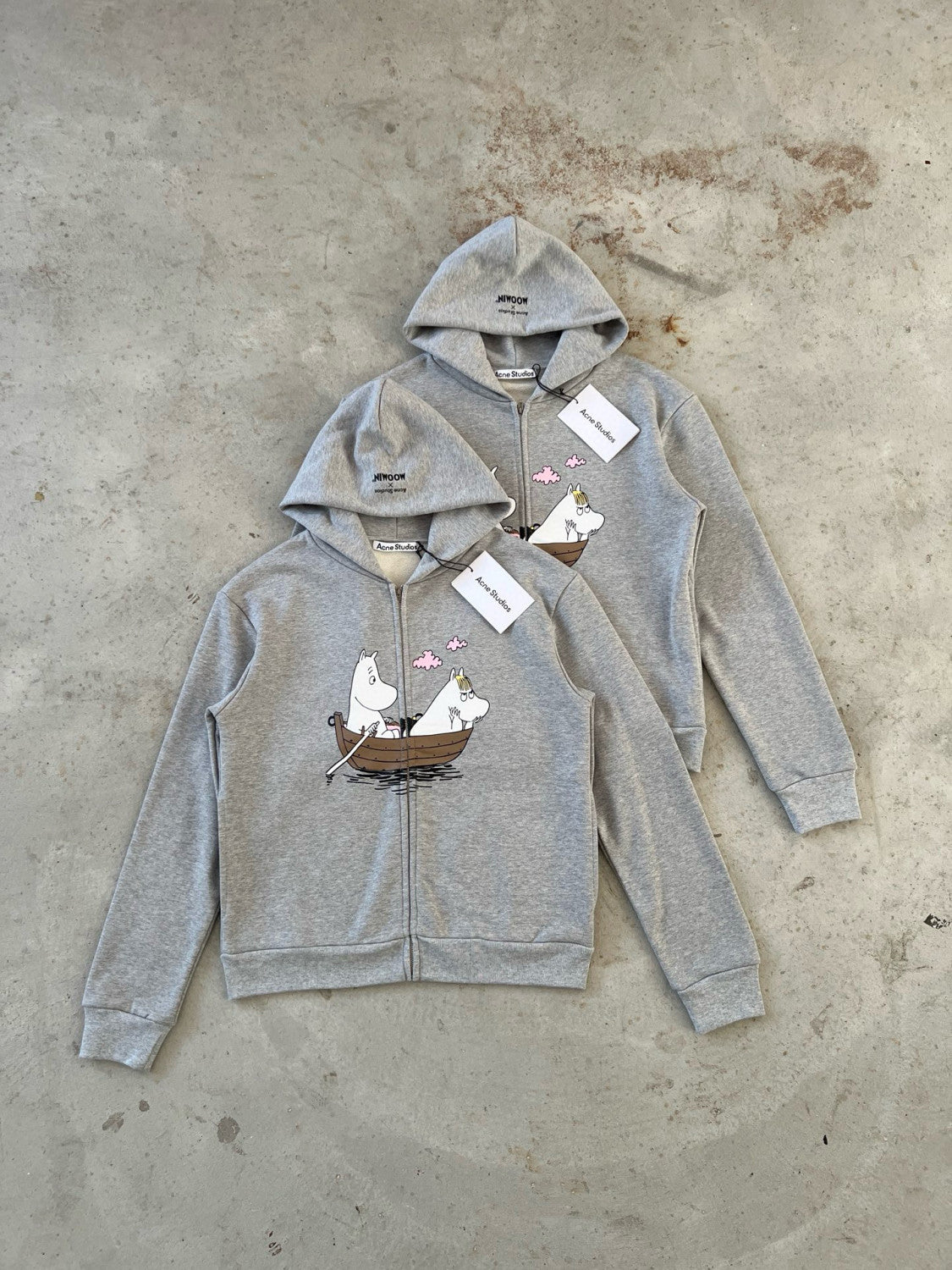 Acne Studios X Moomin Artist Tove Jansson Cartoon Print Fashion Trend Gray Hooded Zipper Sweatshirt  Fall Winter Ngvp #2653