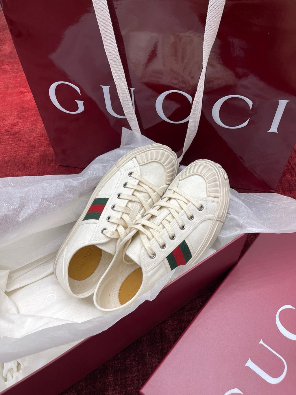 Gucci Men's Round Toe Comfort Webbing Thick Sole Low Top Sneakers Shoes #76413