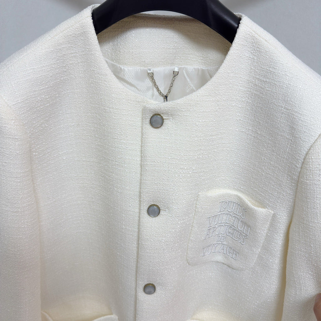 Louis Vuitton Men's Spring/Fall Solid Color Classic Casual Cotton Letter Embroidered Logo Collarless Single Breasted Long Sleeved Jacket #78269