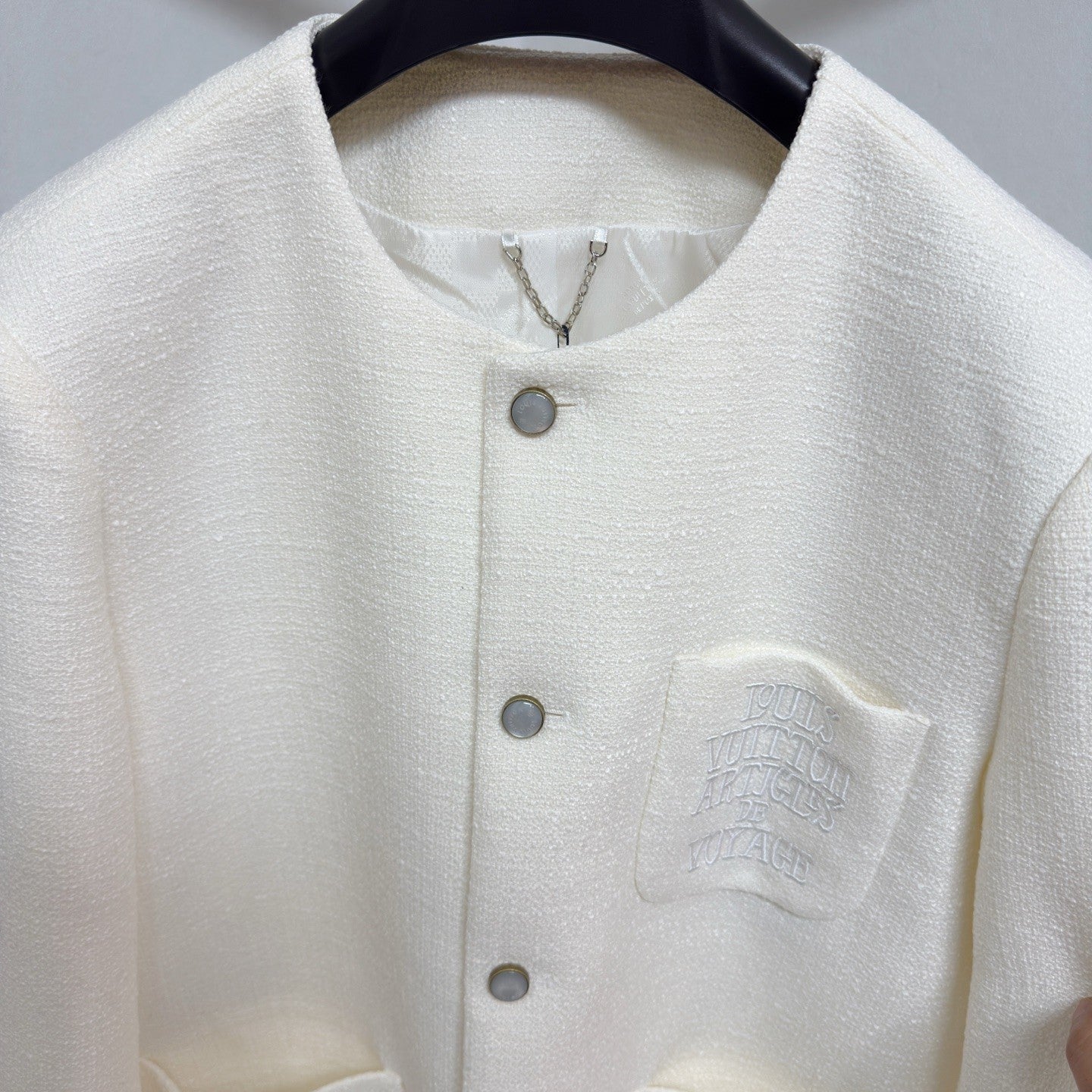 Louis Vuitton Men's Spring/Fall Solid Color Classic Casual Cotton Letter Embroidered Logo Collarless Single Breasted Long Sleeved Jacket #78269