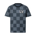 Louis Vuitton Men's and Women's Summer Checkerboard Printed Beaded Logo Printed Round Neck Short Sleeve T-Shirt #75187