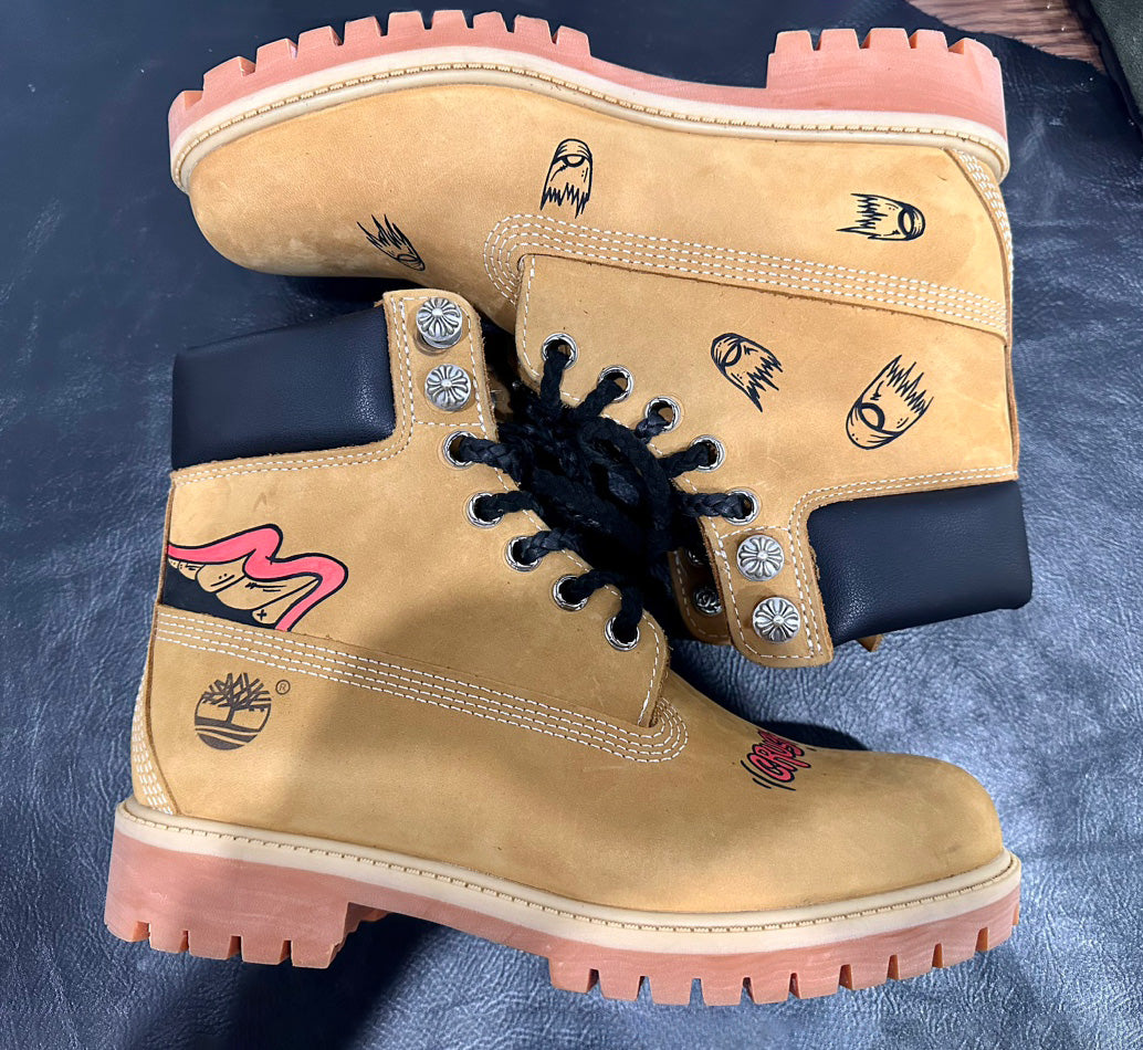 Chrome Hearts Men's And Women's Spring/Summer Fashion Trend Round Toe Lace Up Hand Painted Graffiti Boots Shoes #78264