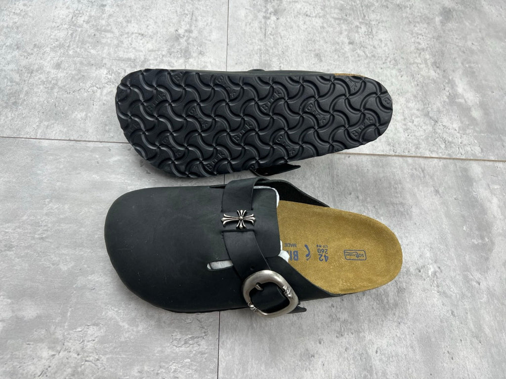 Chrome Hearts x Birkenstock Men's And Women's Spring Summer Round Toe Buckle Slippers Vacation Fashion Trend Cross Logo Sandals Shoes #77682
