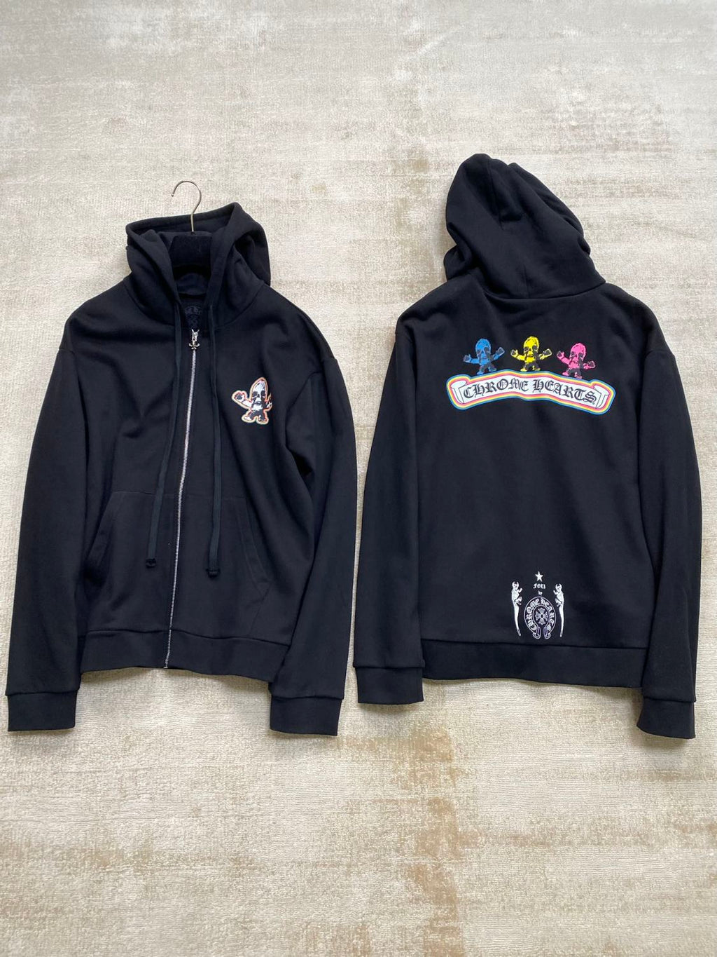 Chrome Hearts Men's Spring and Fall Black Logo Printed Zipper Long Sleeve Hooded Jacket #72488