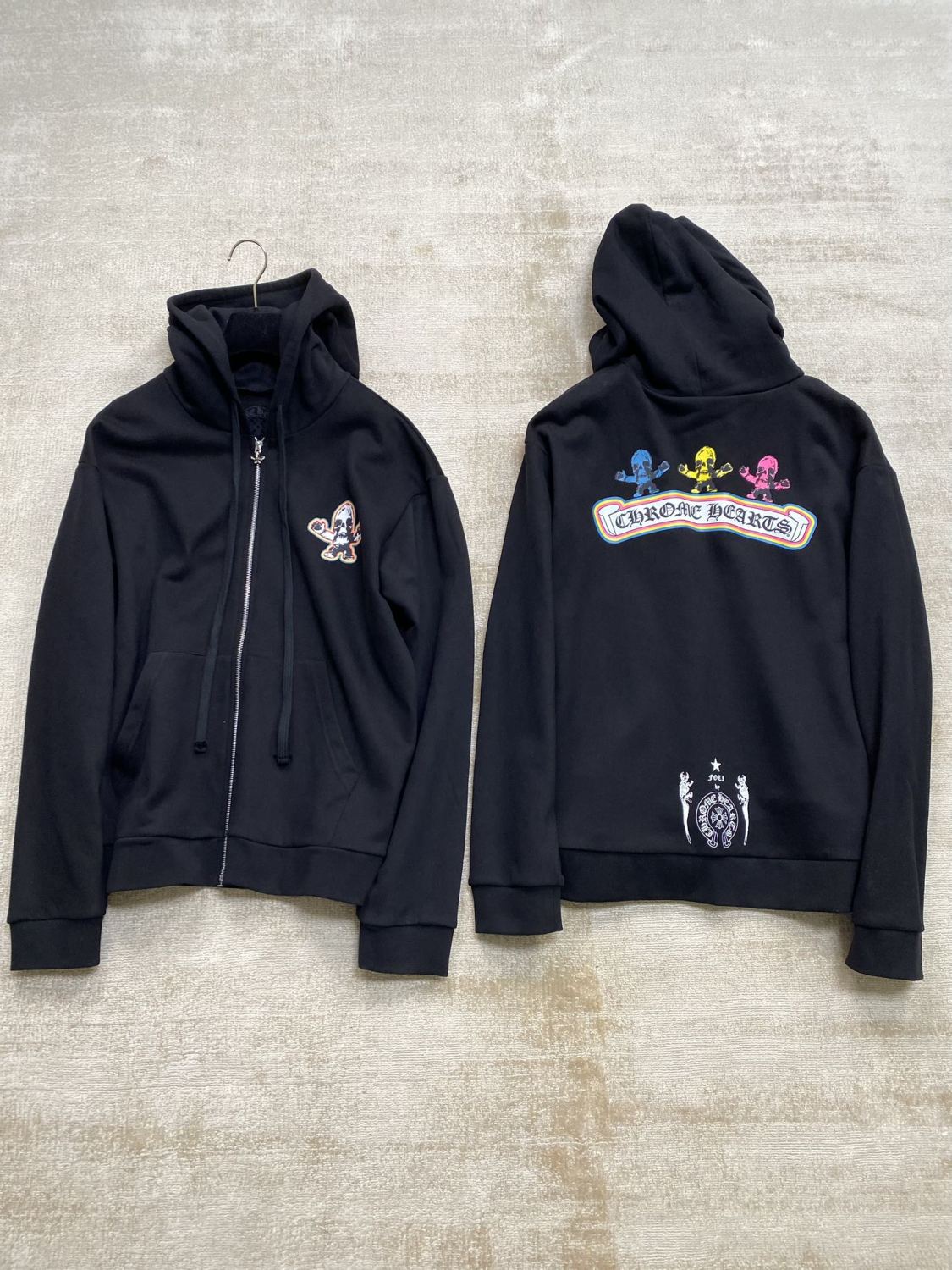 Chrome Hearts Men's Spring and Fall Black Logo Printed Zipper Long Sleeve Hooded Jacket #72488