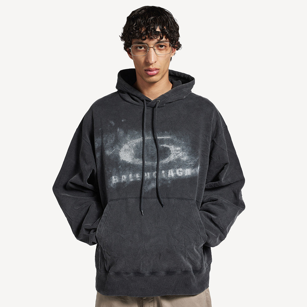 Balenciaga Men's Washed Crayon Loop Oversized Hoodie in Washed Black White #336853