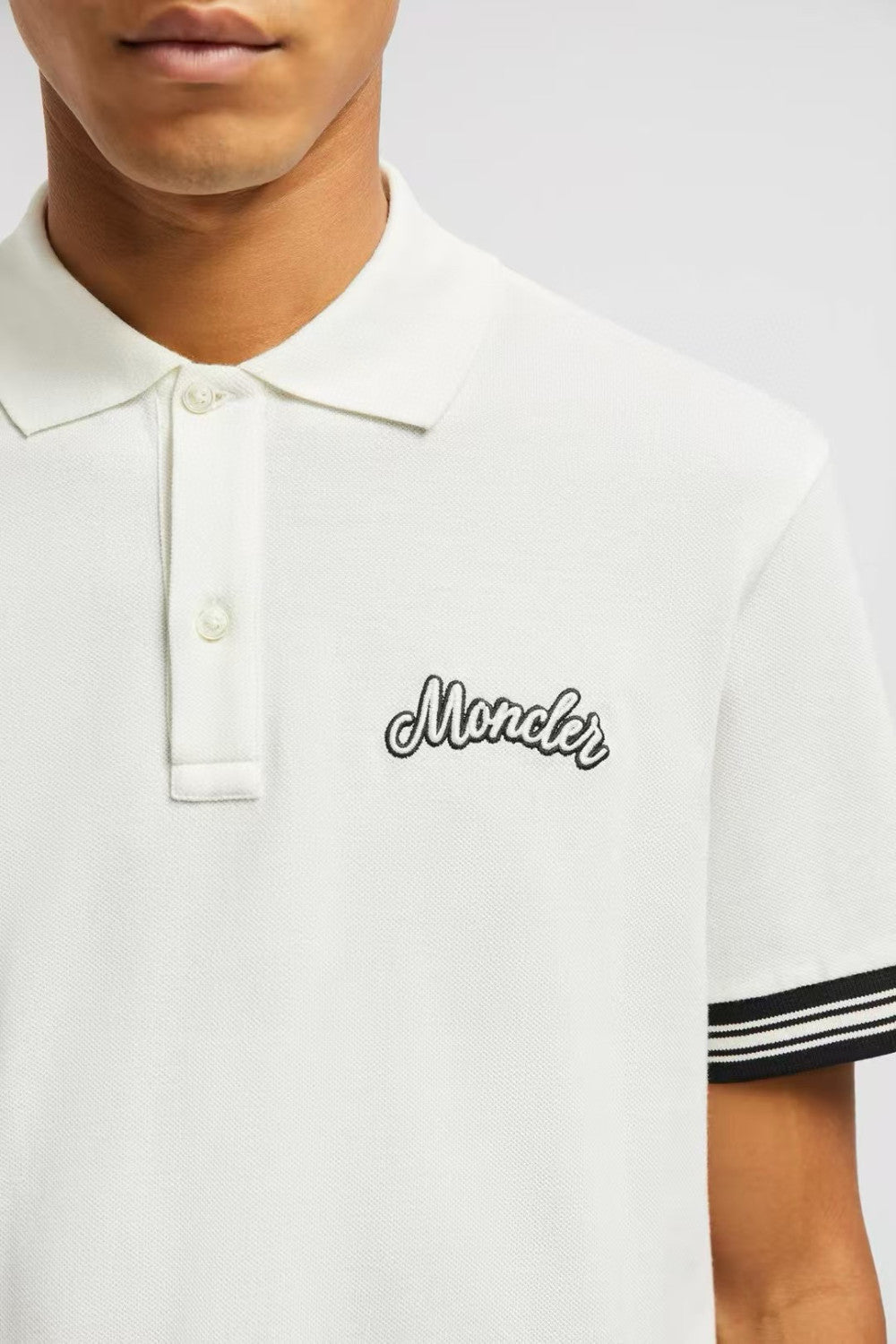 Moncler Men's Summer Embroidered Letter Print Polo Neck Solid Color Short Sleeve T-Shirt #75655