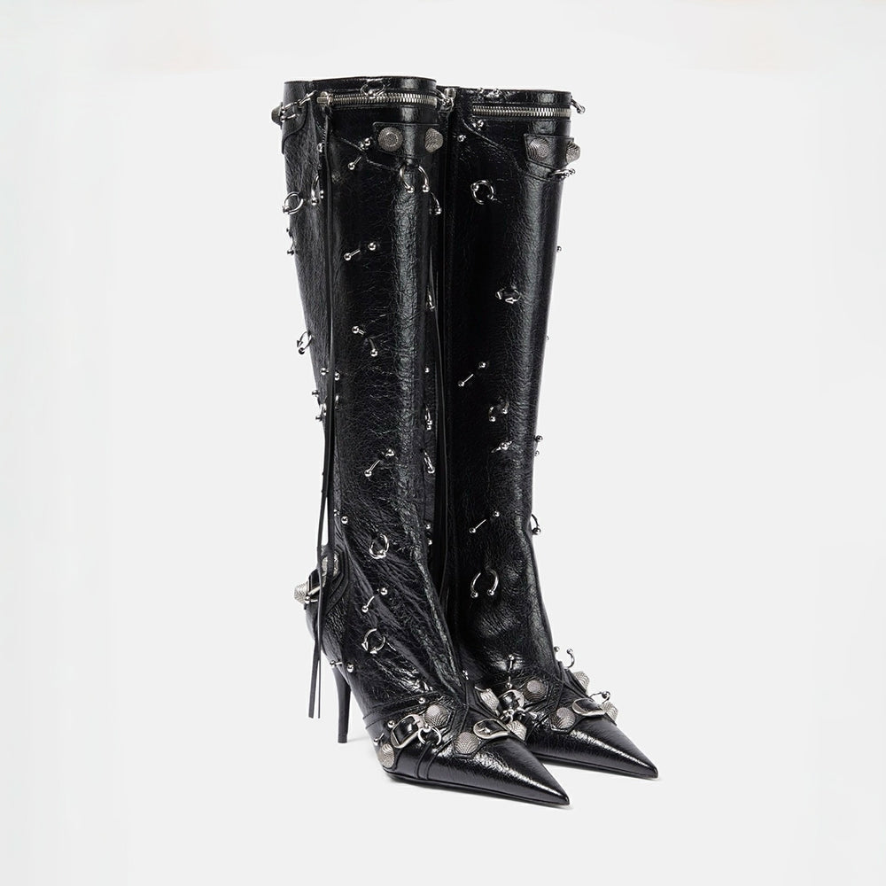 Balenciaga Women's Long Boots With Metal Studs Le Cagloe Motorcycle Boots #333258