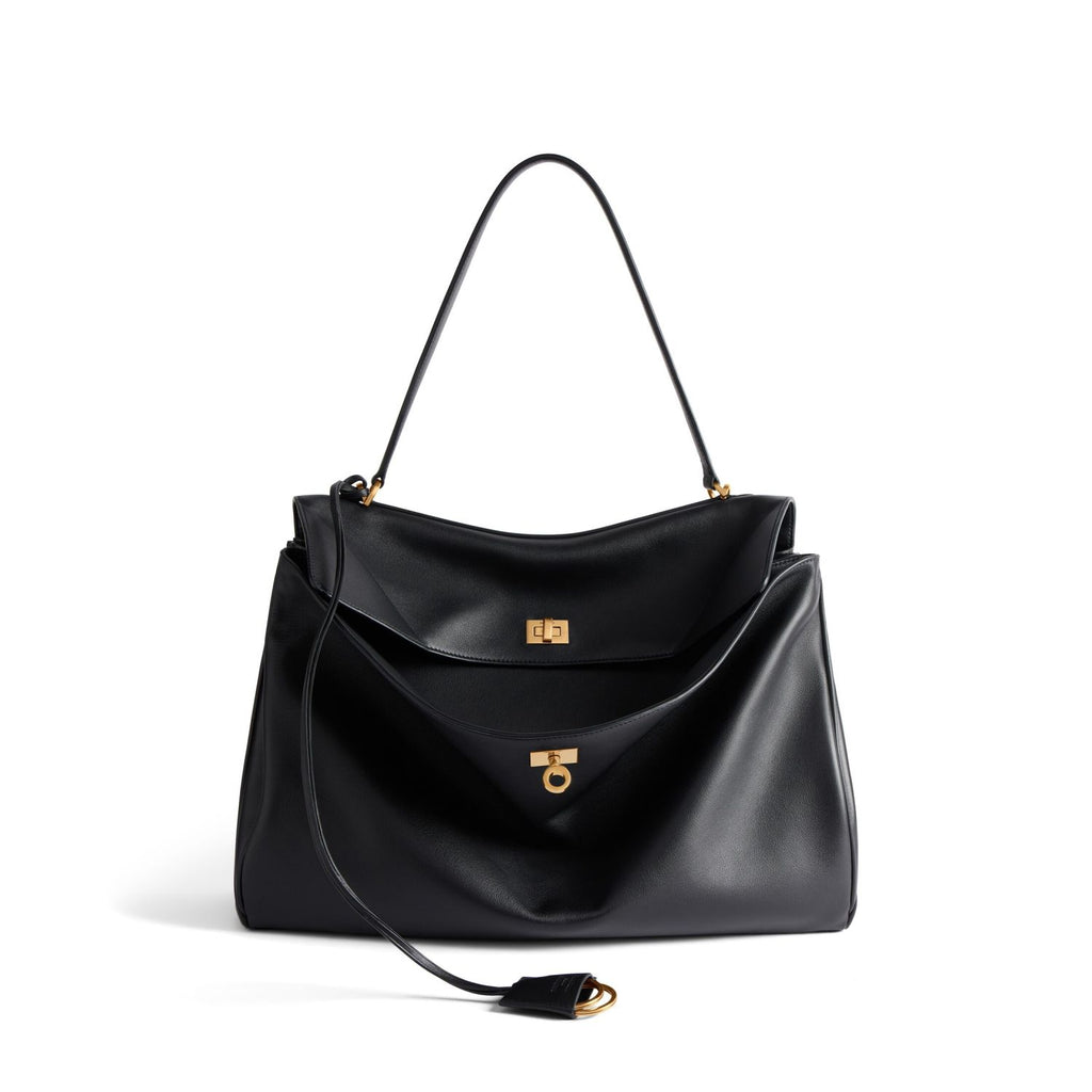 Balenciaga Men's And Women's Black Large Capacity Tote Bag Handbag Casual Leather Gold And Silver Button Handbag Bags 7897442AA7B1000 Ngvp #7932