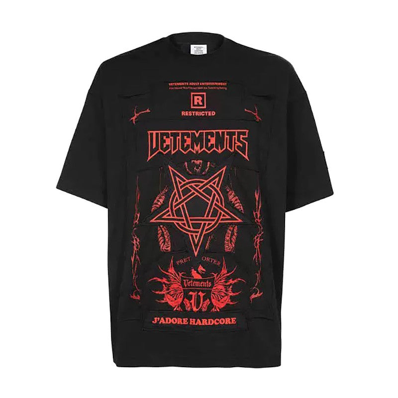 Vetements Men's Summer Black Letter Print Round Neck Cotton Short Sleeve T-Shirt #99556