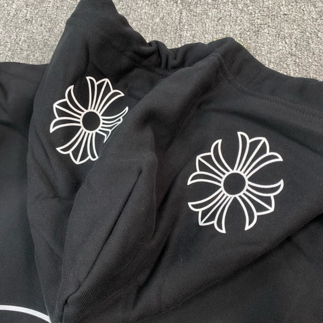 Chrome Hearts Men's Spring and Autumn Black Logo Printed Long Sleeve Hooded Sweatshirt Pullover #72484