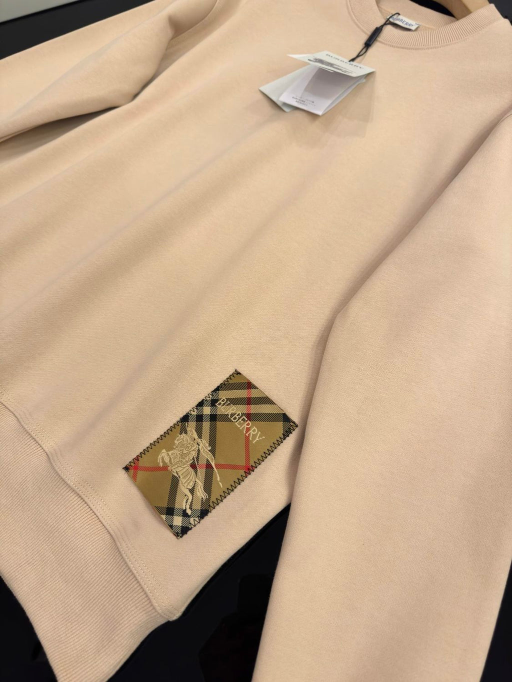 Burberry Men's Spring and Autumn Solid Color Checkered Printed Label Loose Round Neck Long Sleeve Sweatshirt #74744